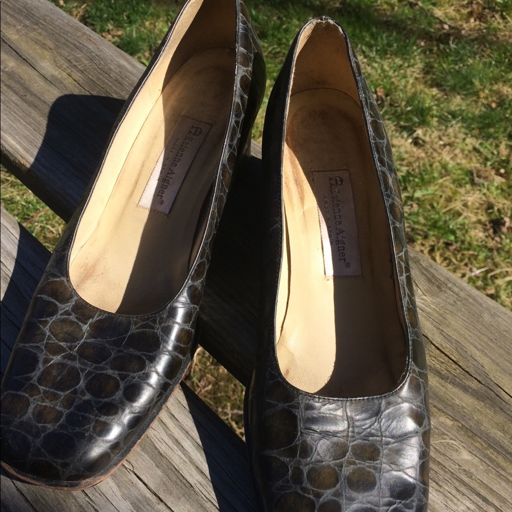 Etienne Aigner Alligator chunky heels